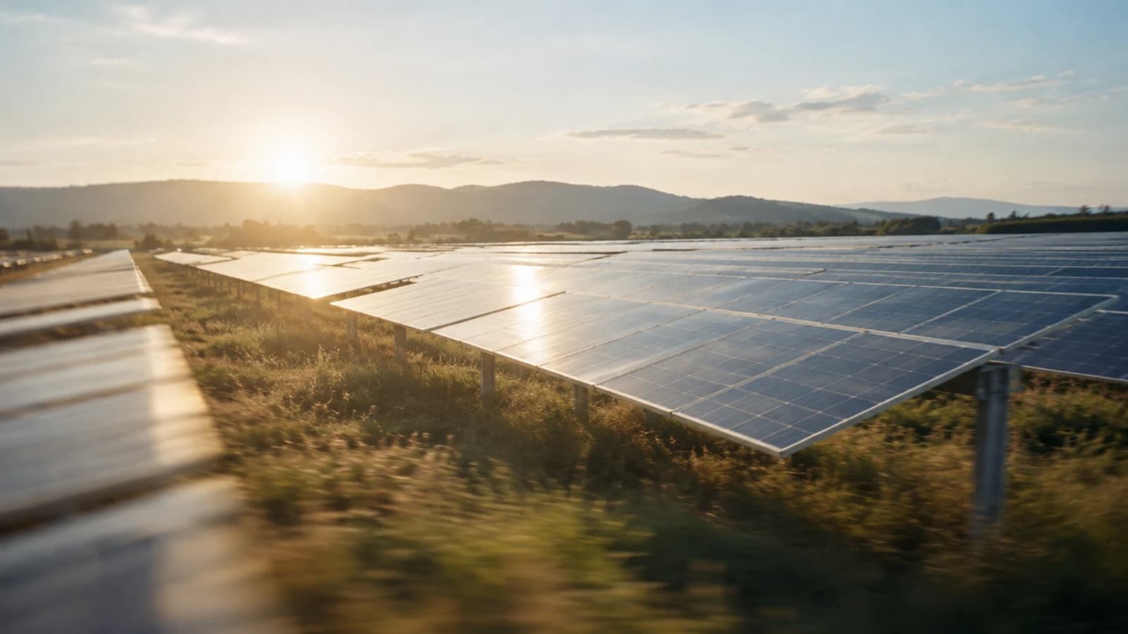 Solar farm at sunset