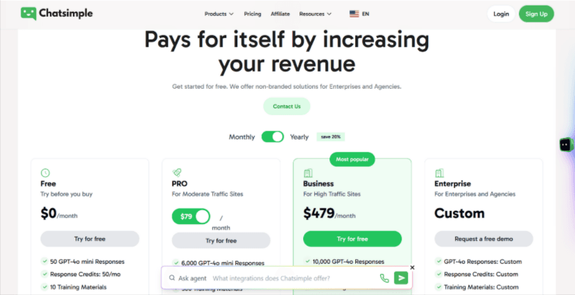 An example of an AI agent platform that offers flexible pricing plans