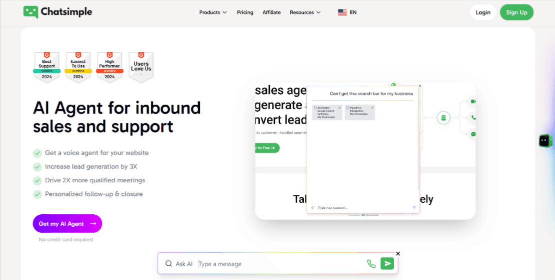 Expertise offers one of the best AI agents for inbound sales and support.