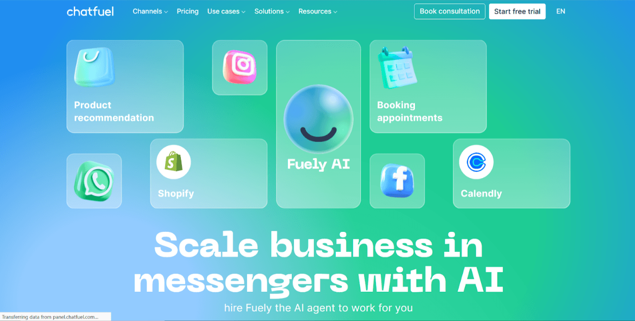 Chatfuel provides AI sales agents for WhatsApp, Instagram, and Messenger.
