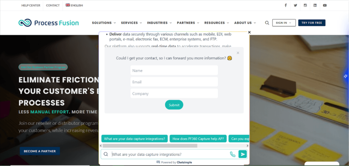 An example of agentic AI solution for sales that engages website visitors and collects leads.