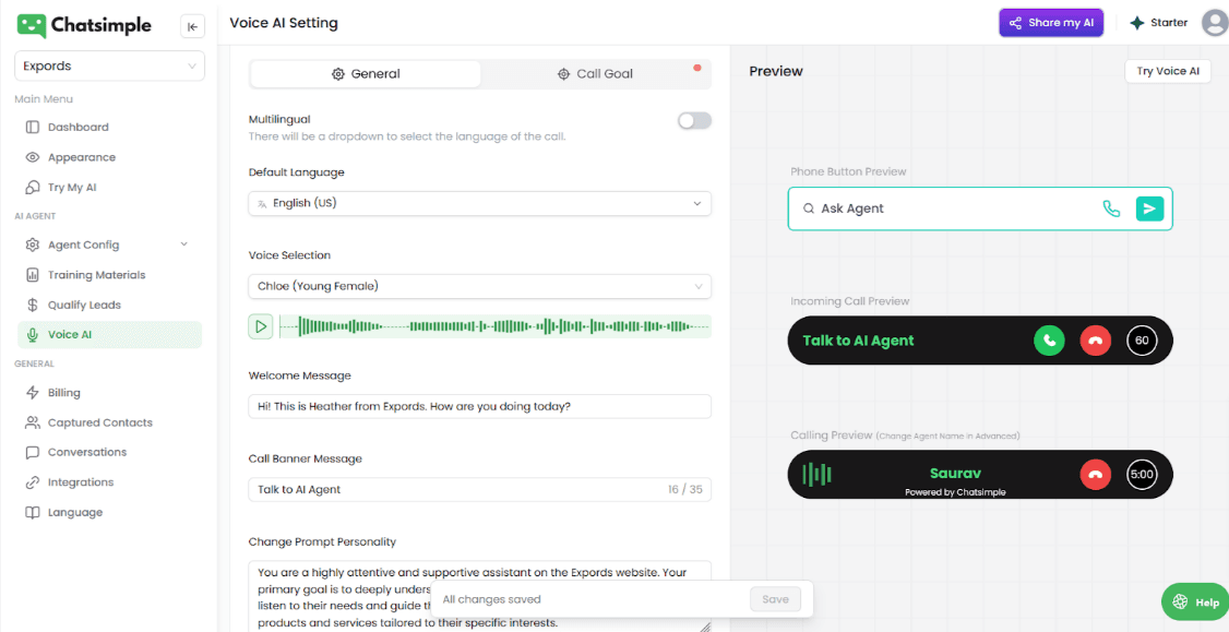 Customizing a voice AI agent