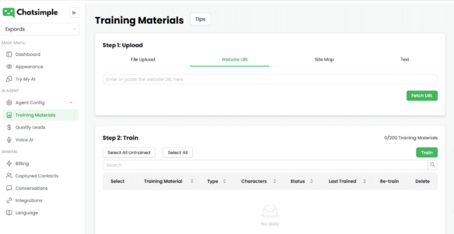 No-code platforms help you train your AI agent with a few clicks
