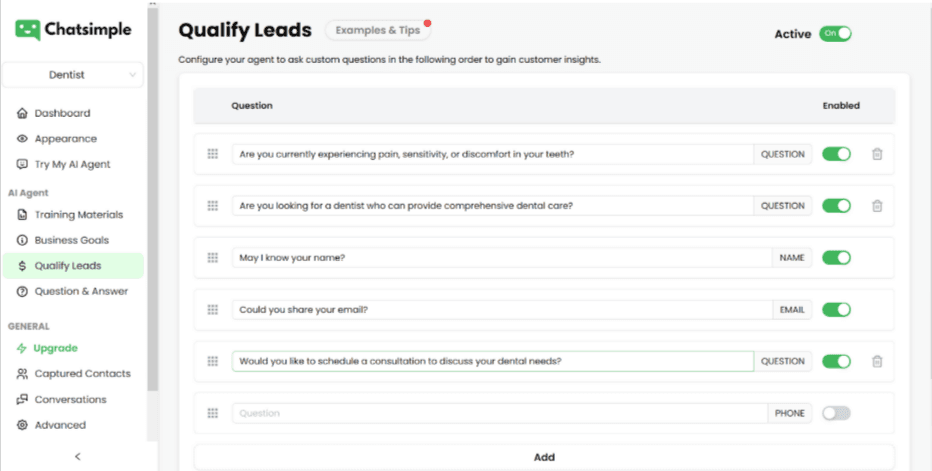 This image shows how you can teach an AI sales agent to qualify leads