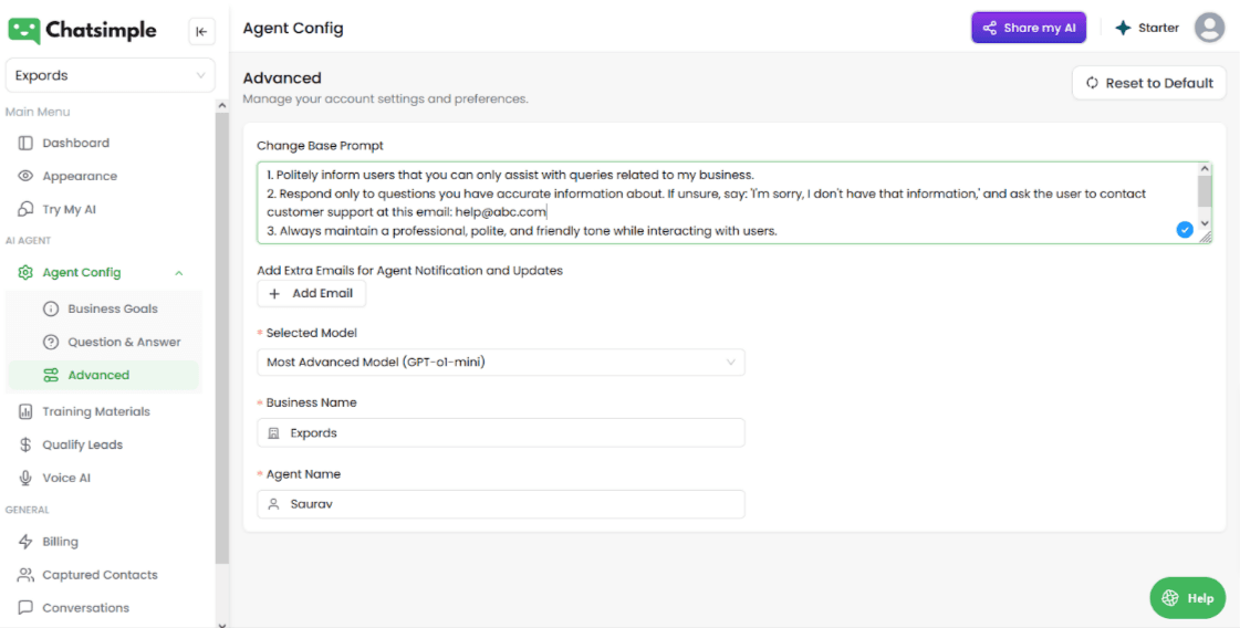 This image shows how you can instruct your AI agent by writing prompts in natural language