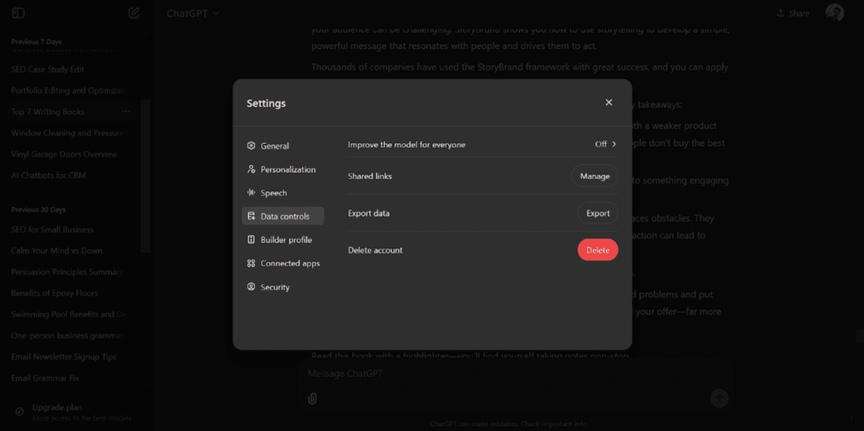To use ChatGPT safely, clear your chat history on a regular basis.