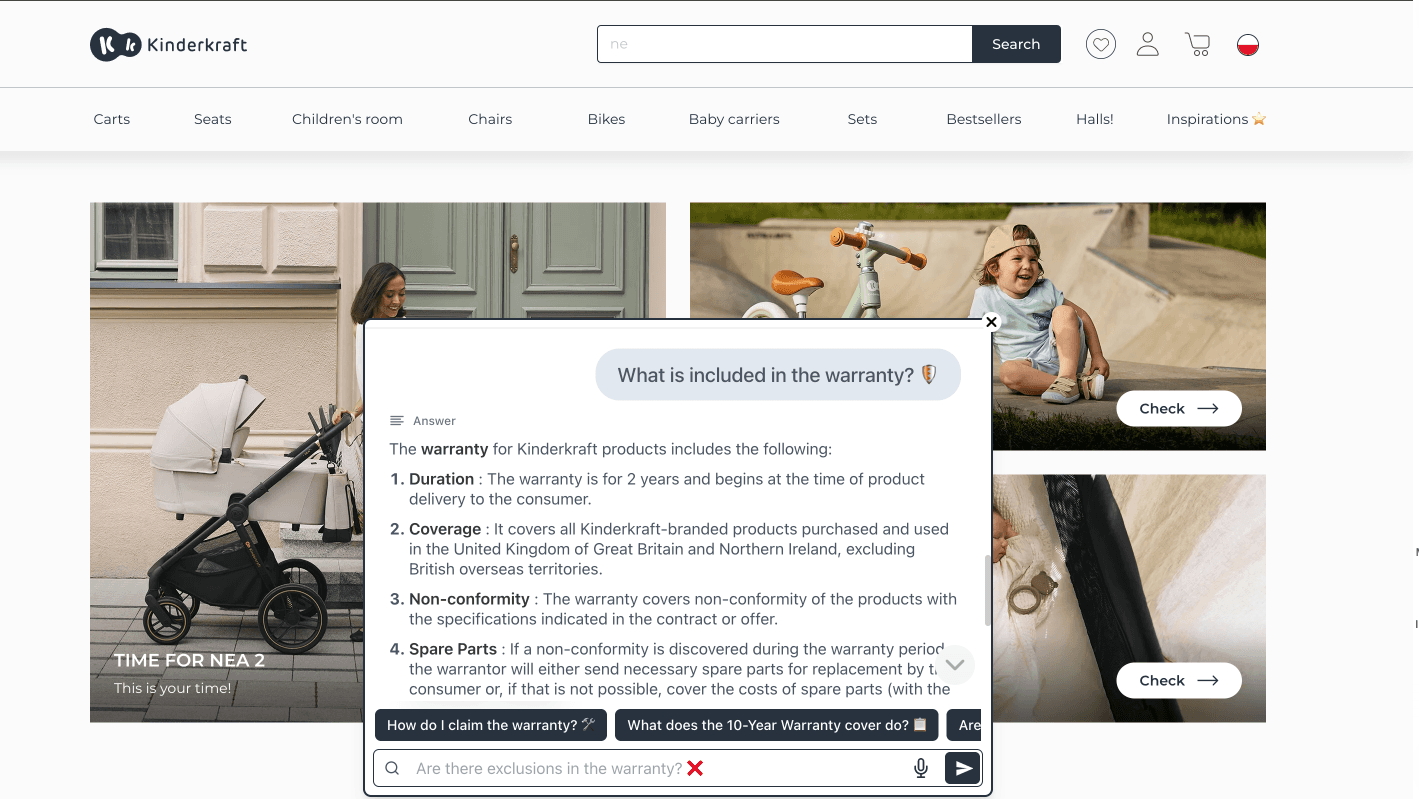 An example of an AI chatbot for dropshipping providing personalized responses to website visitors