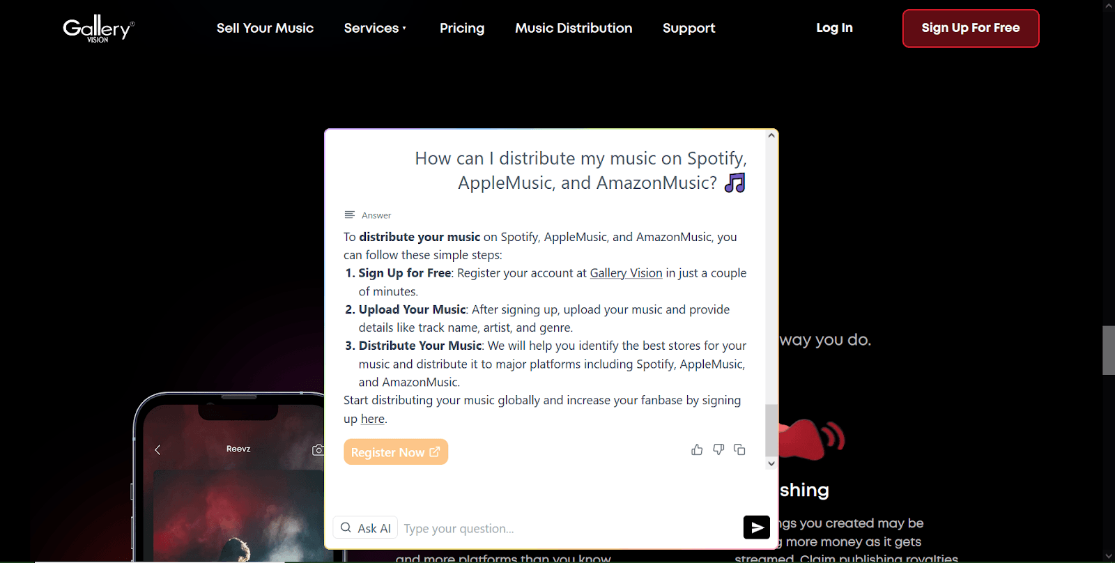 Gallery Vision using Expertise's AI sales agent to support website visitors and collect leads.