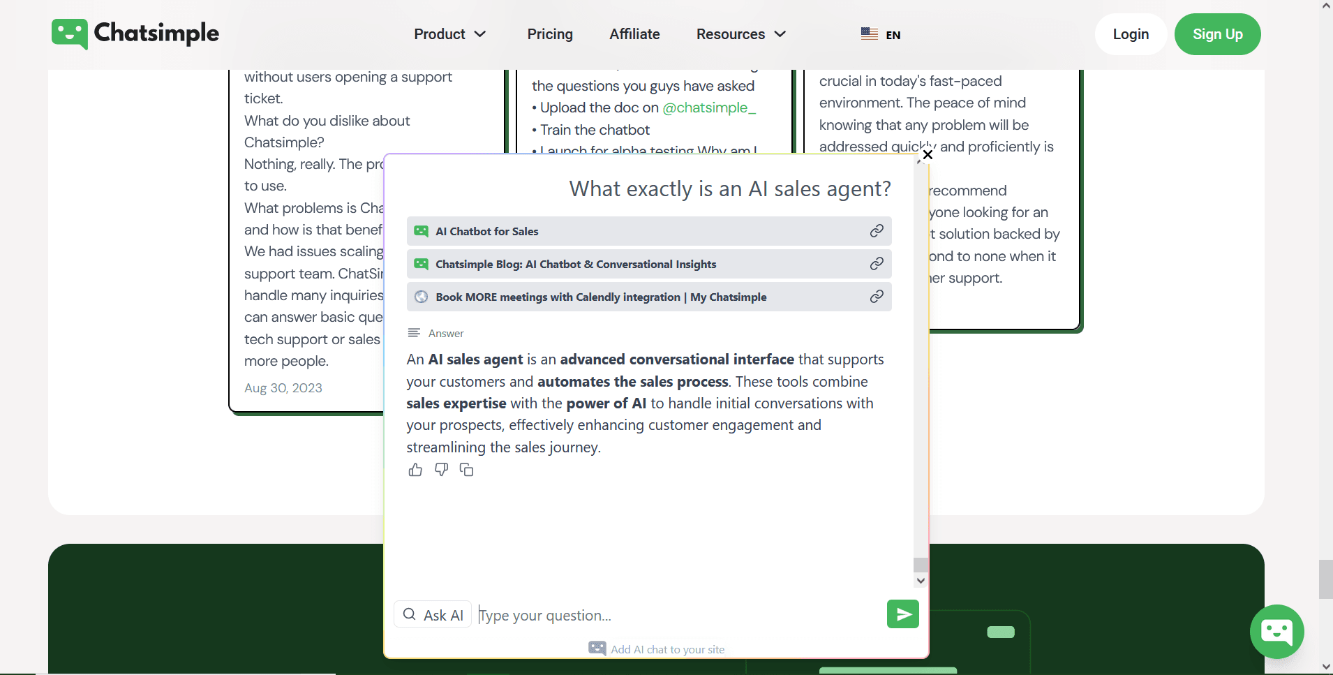Expertise's AI sales agent engages with website visitors 24/7.