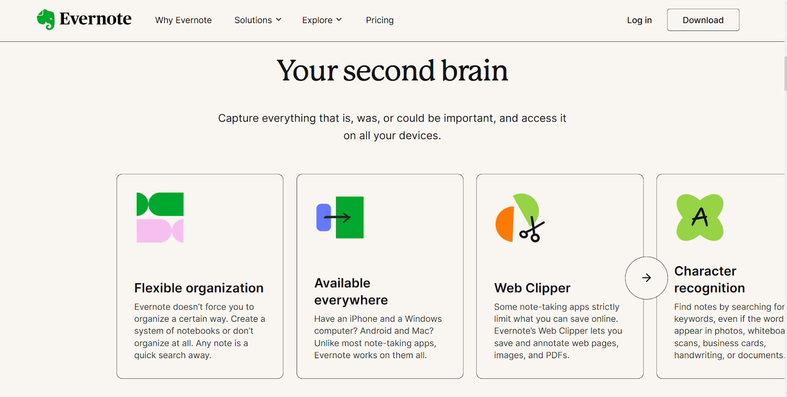 Evernote has conveyed their message in a clear and concise way using sub-headlines.