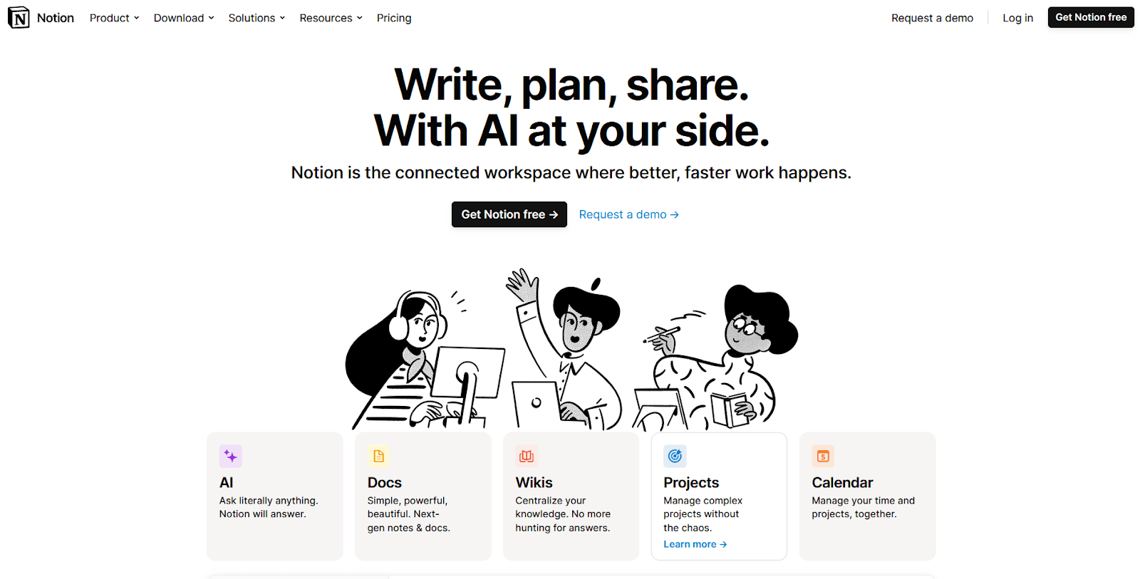 Notion has told compelling product benefits and used simple CTAs to increase website engagement.