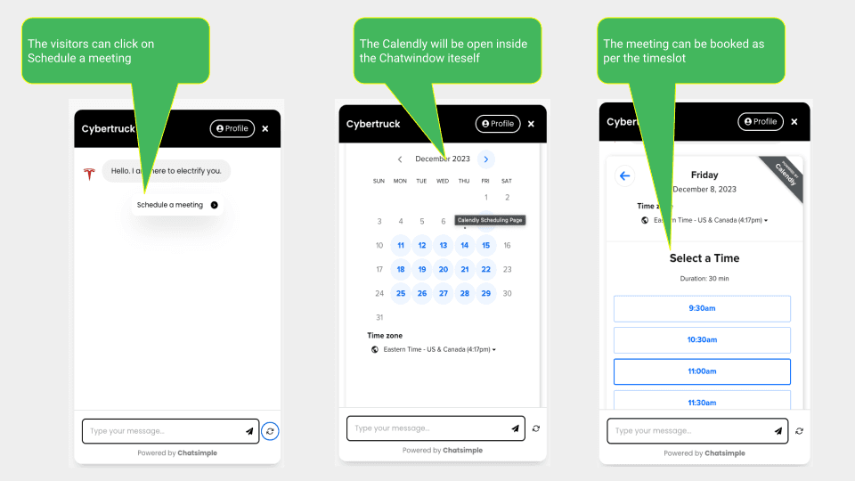 Calendly opens inside the Chatbox